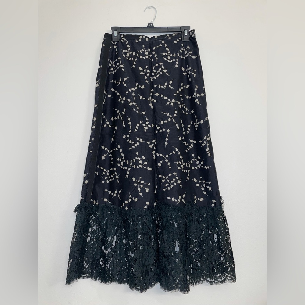 Emporio Armani Silk Blend skirt in black with white leaf  vines print